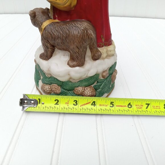 Santa Claus Musical Figurine Jolly Ole St Nick with Bear Ceramic Statue Vintage - Picture 11 of 13